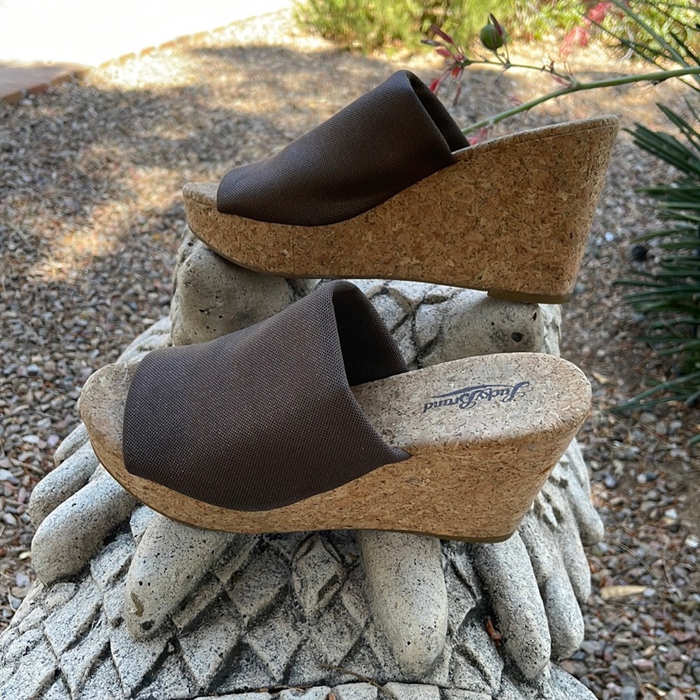 Lucky Brand Brown Cork Wedge Sandal Mules